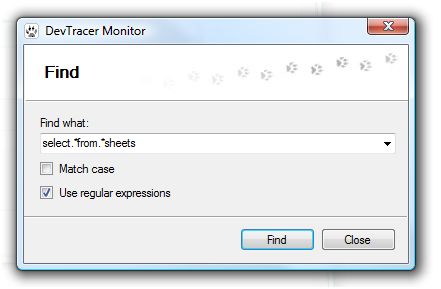 DevTracer Monitor Search Dialog
